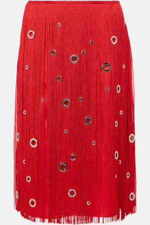 Prada Gonna midi in seta con borchie