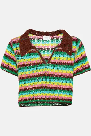 ANNA KOSTUROVA Polo in crochet di cotone a righe