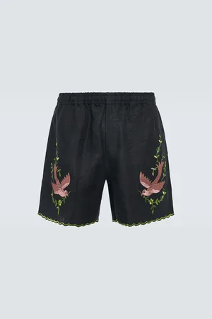 BODE Shorts Rosefinch in lino con ricamo