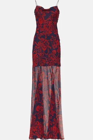 DRIES VAN NOTEN Abito lungo in georgette di seta con stampa