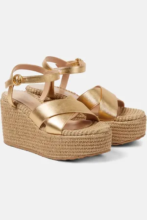 Gianvito Rossi Sandali in pelle e rafia con plateau