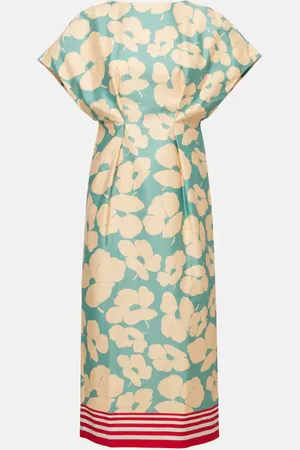 DRIES VAN NOTEN Abito midi in raso con stampa