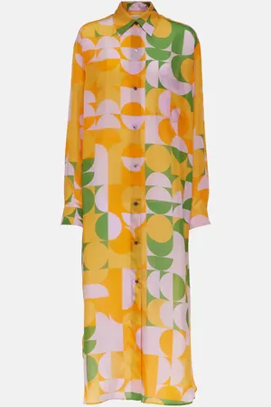 DRIES VAN NOTEN Abito chemisier in seta con stampa