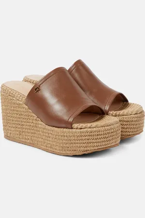 Gianvito Rossi Sandali in pelle e rafia con zeppa