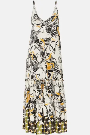 DRIES VAN NOTEN Abito lungo in raso con stampa