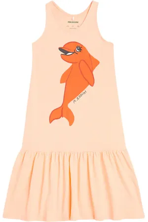 Mini Rodini Abito Dolphin in jersey di cotone con stampa