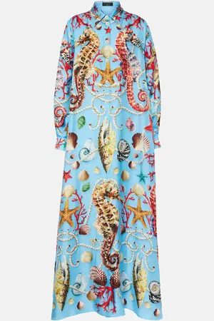 Dolce & Gabbana Abito lungo Capri in seta con stampa