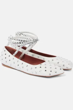 Amina Muaddi Ballerine Ane in pelle con cristalli