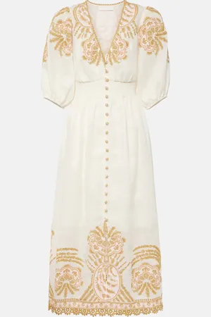 ZIMMERMANN Abito midi Waverly in lino con ricamo