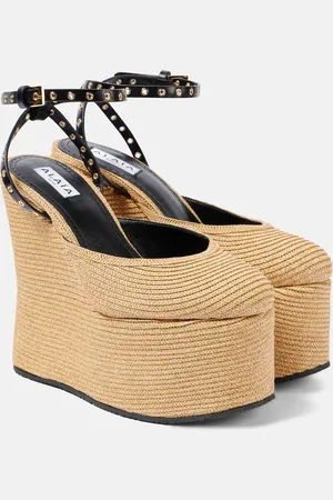 Alaïa Alaïa Sandali LA in rafia e pelle con zeppa