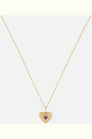 Sydney Evan Collana Fluted Heart in 14kt con rubino