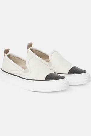 Brunello Cucinelli Slip-on in canvas con monili