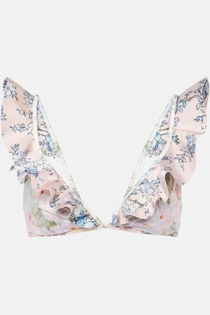ZIMMERMANN Top bikini Halliday con volant e stampa