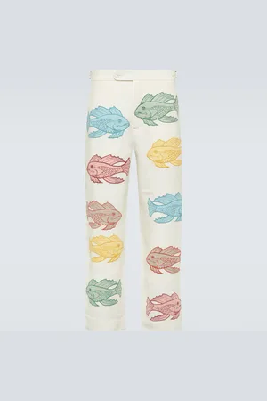 BODE Pantaloni regular Piscine in lino con ricamo