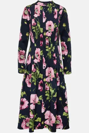 Oscar de la Renta Abito midi in misto cotone con stampa