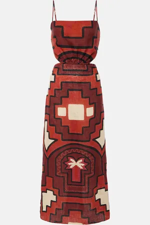 JOHANNA ORTIZ Abito midi in lino con cut-out e stampa