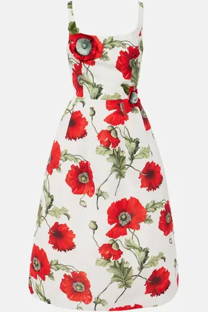Oscar de la Renta Abito midi Poppy con ricamo