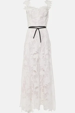 Oscar de la Renta Abito lungo Marbled Carnation Guipure in pizzo