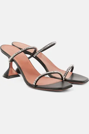 Amina Muaddi Sandali Gilda 70 in pelle con cristalli
