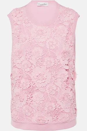 Oscar de la Renta Top in misto seta con pizzo
