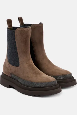 Brunello Cucinelli Stivaletti Chelsea in suede con monili
