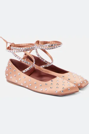 Amina Muaddi Ballerine Ane in raso con cristalli