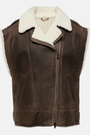 Brunello Cucinelli Gilet in pelle con shearling