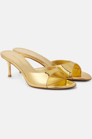 Amina Muaddi Sandali Jeanne 60 in pelle metallizzata