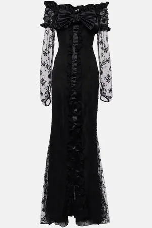 Alessandra Rich Abito lungo in pizzo con scollo bardot