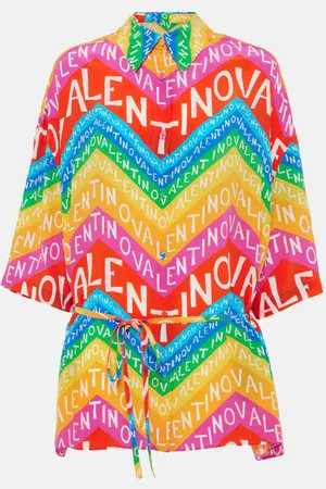 VALENTINO Abito chemisier in seta con logo