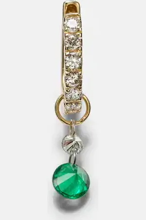 Roxanne First Orecchino singolo in oro bianco 14kt con smeraldi e diamanti