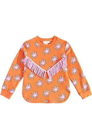 Stella McCartney Felpa in cotone con stampa e frange