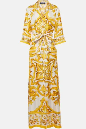 Dolce & Gabbana Abito lungo Majolica in twill di seta