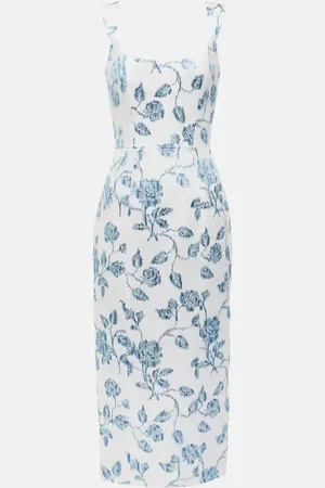 Markarian Abito midi in lino con stampa floreale