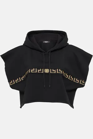 VERSACE Felpa cropped Greca Border in jersey di cotone con cappuccio