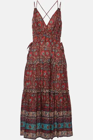 ULLA JOHNSON Abito midi Rosa in misto cotone