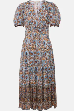 ULLA JOHNSON Abito midi Ilana in misto cotone