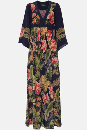 Etro Abito lungo in seta crêpe de chine con stampa floreale