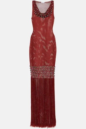 Paco rabanne Abito corto in mesh con frange