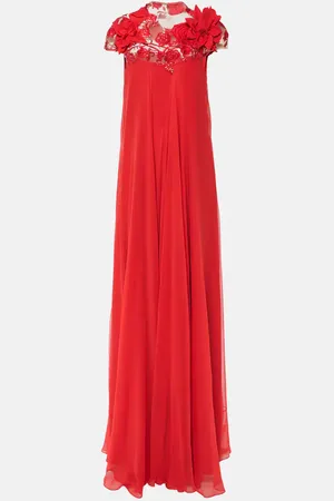 MONIQUE LHUILLIER Abito lungo Trapeze con ricamo