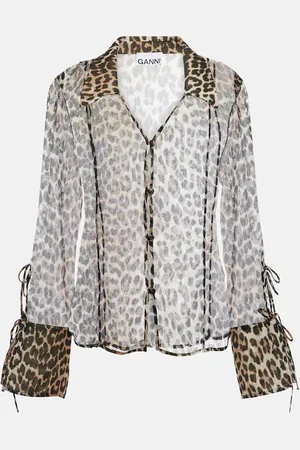 Ganni Camicia in chiffon con stampa leopardata