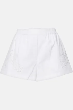 VERSACE Shorts in popeline di cotone e sangallo
