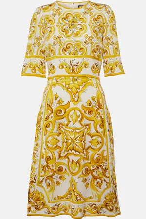 Dolce & Gabbana Abito midi Majolica in charmeuse di misto seta