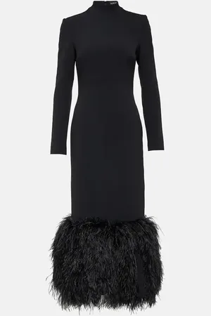 DAVID KOMA Abito midi in cady con piume