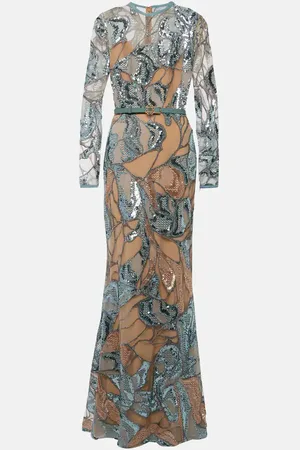 Elie saab Abito lungo in misto seta con paillettes