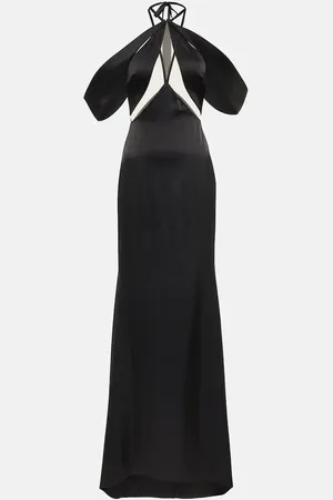 DAVID KOMA Abito lungo in tulle con scollo bardot