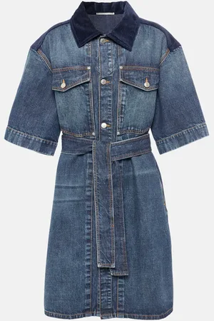 Stella McCartney Abito corto in denim con velluto