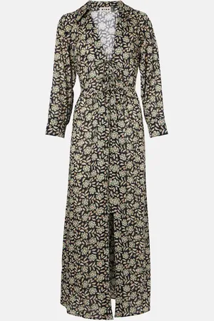 RIXO London Abito midi Franchi in cotone con stampa