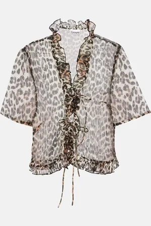 Ganni Blusa in chiffon con stampa leopardata