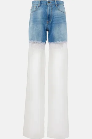 Nensi Dojaka Jeans a gamba larga e vita alta con tulle